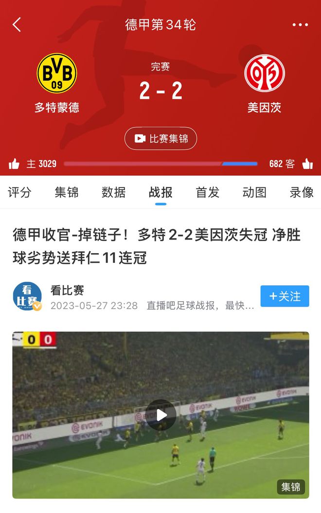 美因茨逼平多特，助拜仁奪冠。兩年后，再戰(zhàn)冠軍局。